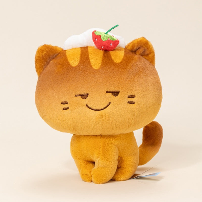 Promotional cherry/apple cat plushie for wholesale corporate giveaways.