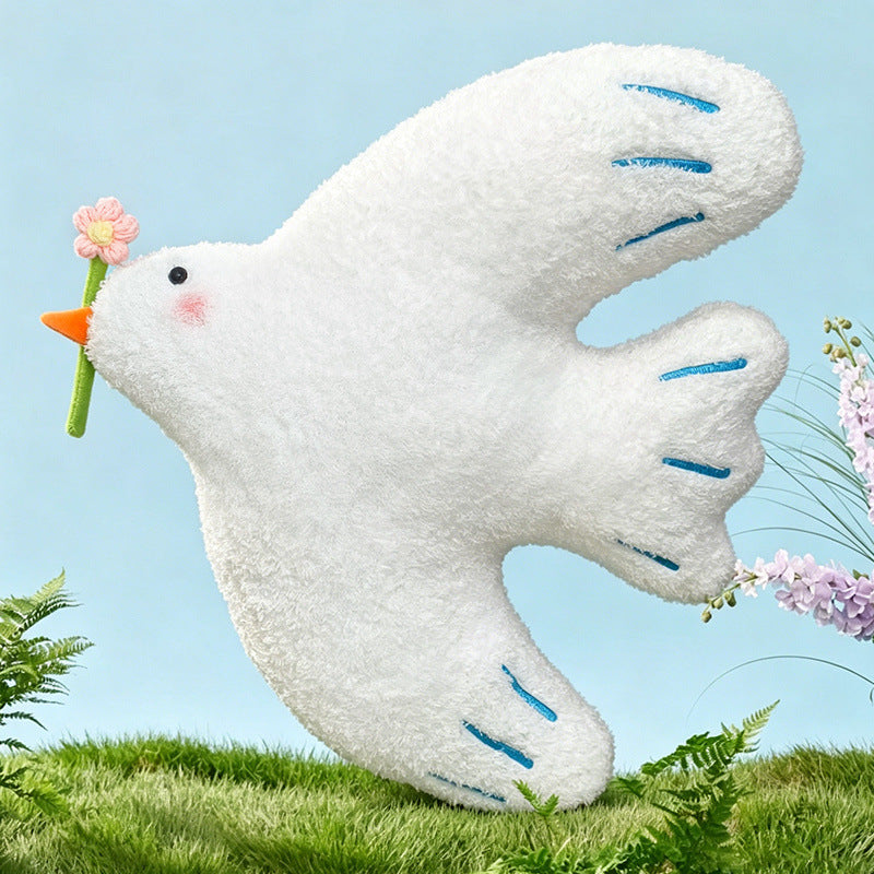 White peace dove bird plushie pillow, minimalist decorative cus