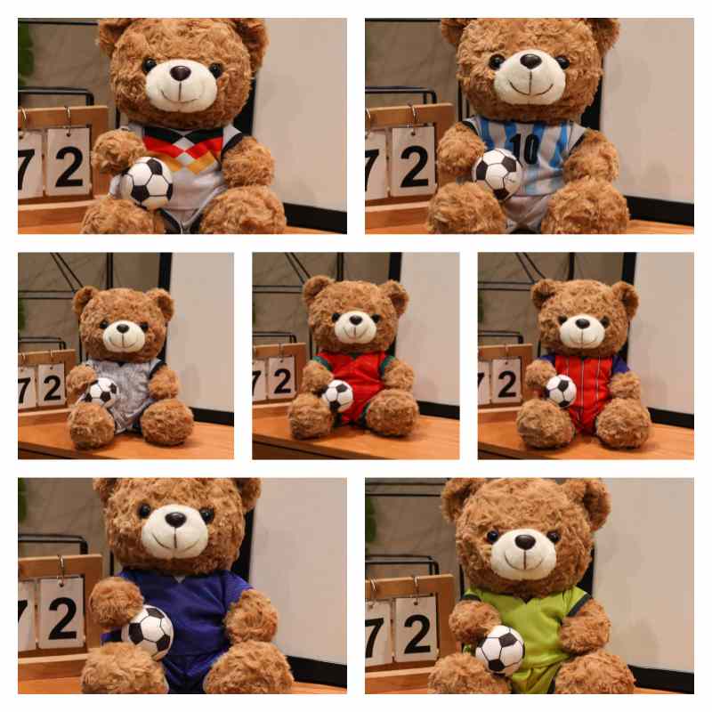 Wholesale assorted football jersey brown teddy bear collection for global sports retail supply.
