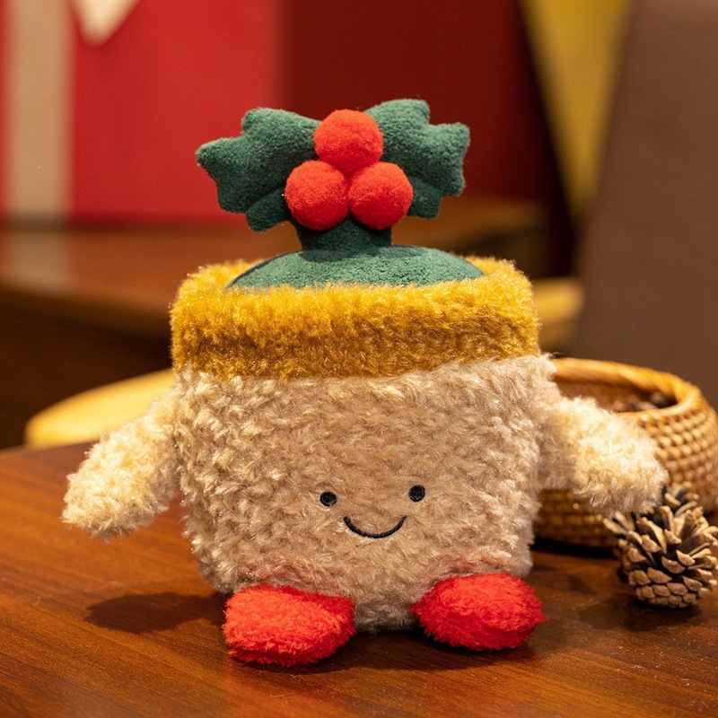Ready stock Christmas pudding plush toy with holly berries for wholesale distributor