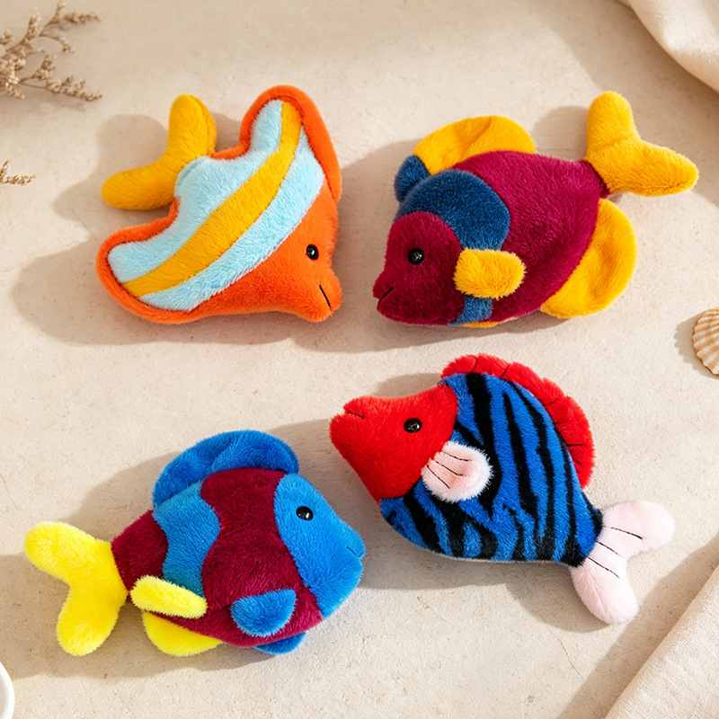 Wholesale colorful tropical fish plush toy assortment for B2B aquarium merchandise sourcing.