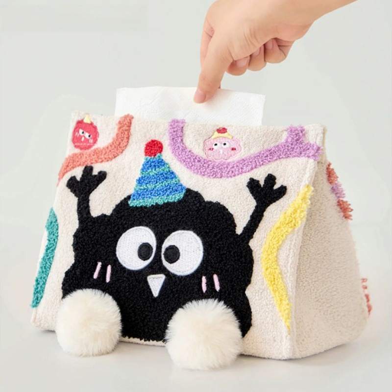 Wholesale fluffy monster plush tissue box cover in use for global B2B home decor sourcing.