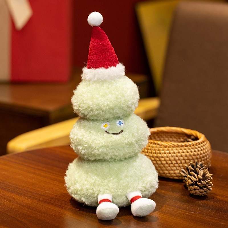 Wholesale green Christmas tree plush doll with Santa hat for bulk order