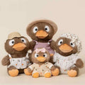 Wholesale Kawaii fluffy duck plush family set with outfits for arcade crane machine prizes.