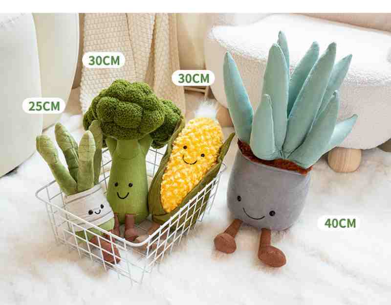 Wholesale Kawaii vegetable plush size chart and dimensions for arcade operator buying guide.