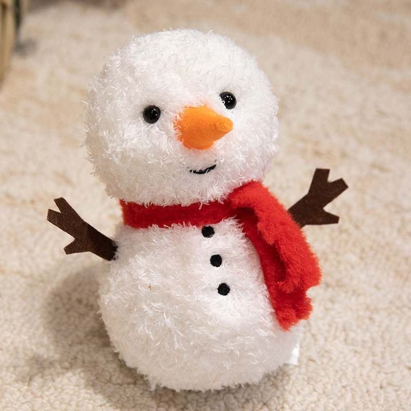 Mini white snowman plush stuffed toy with red scarf and carrot nose ready stock