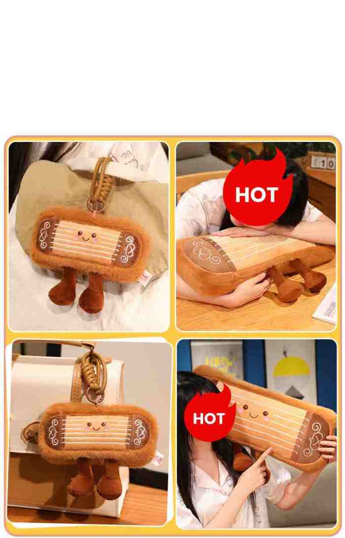 Wholesale novelty Guzheng plush collection featuring keychains and pillows for arcade operators.