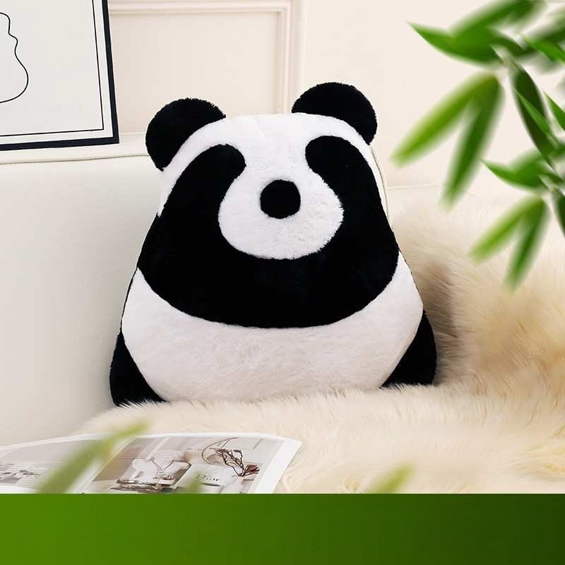 Wholesale shy panda plush pillow on a fluffy rug for B2B boutique and gift shop supply.