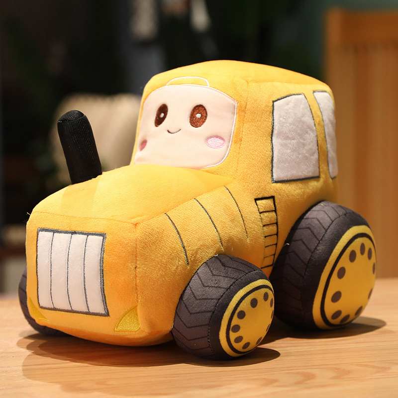 Yellow tractor plush toy manufactured for global retail and wholesale distribution.